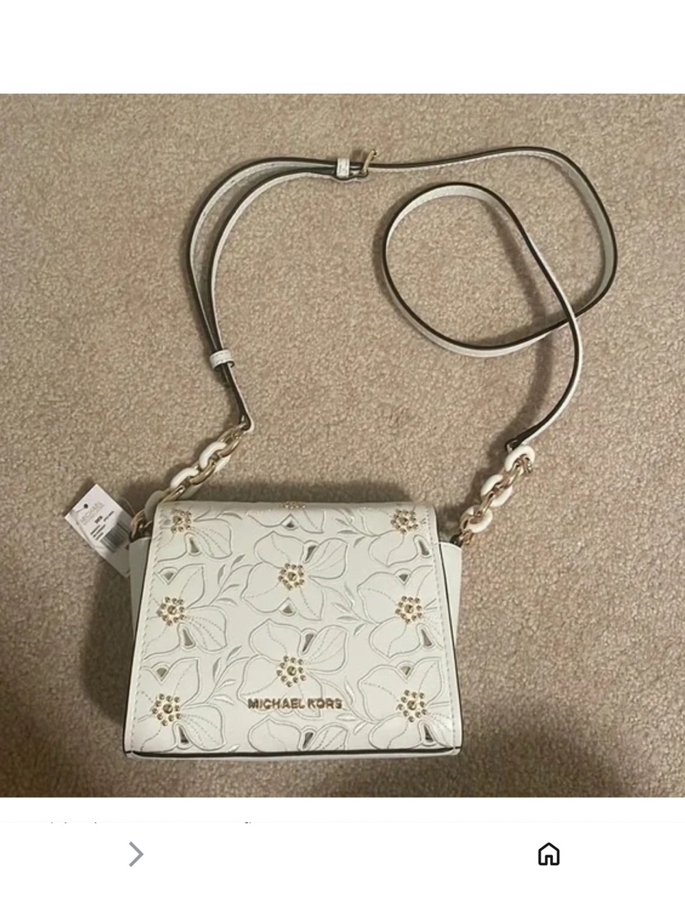 Michael Kors White Floral Appliqué Crossbody Bag with Gold Hardware